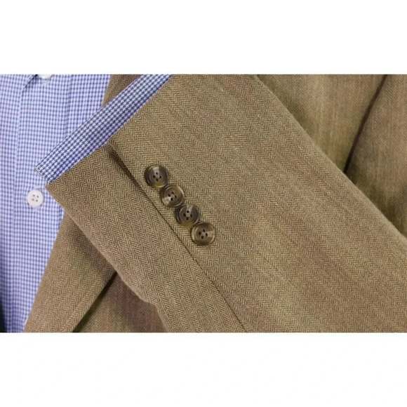 Lauren Ralph Lauren Gold Herringbone Wool-Silk 2-Btn Sportcoat Blazer 42L - Picture 6 of 8